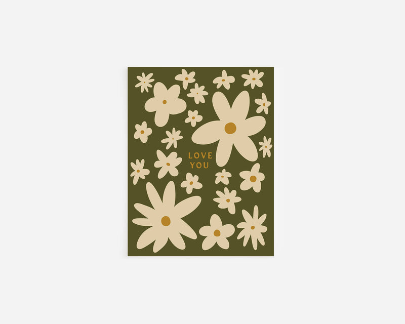 Love You Card | Retro Flower Pattern: Maroon