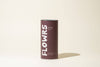 Cylindrical container with 'FLOWRS' branding on a beige background