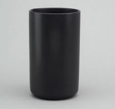 Black cylindrical container on a light gray background