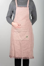 Stone Washed Apron With Fringes, Pink