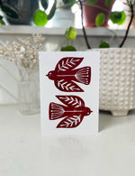 Bird Christmas Card, Block Print Greeting Card