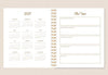 Calendar and planning pages from a planner with a beige background