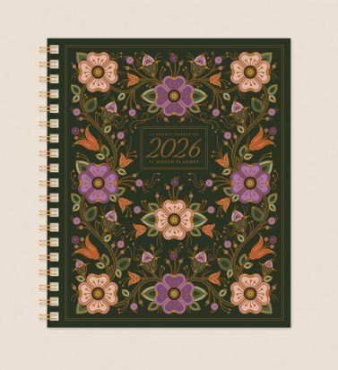 Floral-patterned planner with '2026' on a beige background