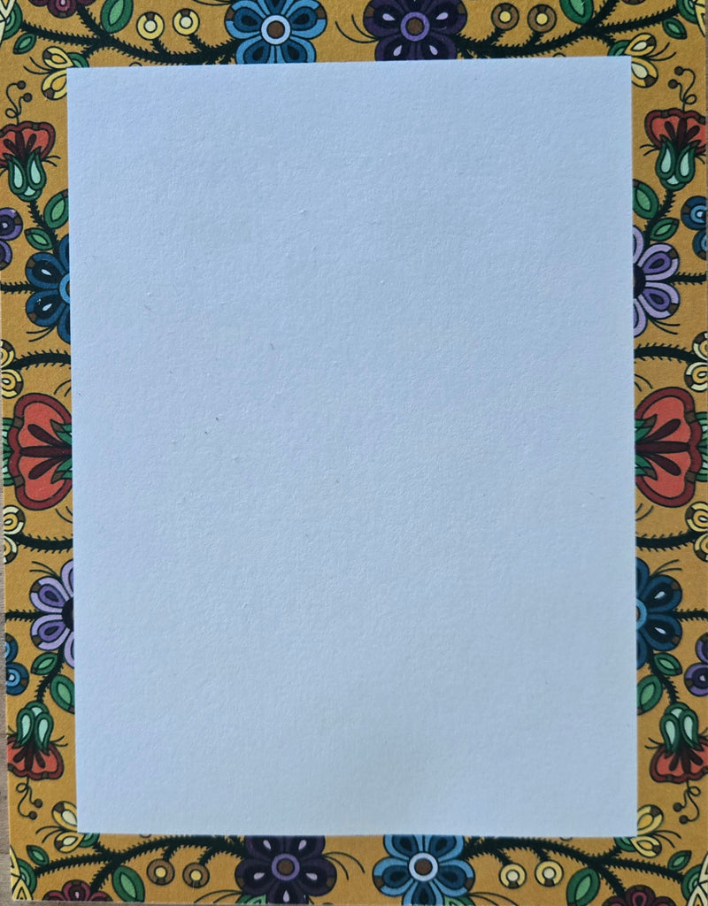 Decorative frame with floral patterns on a yellow background