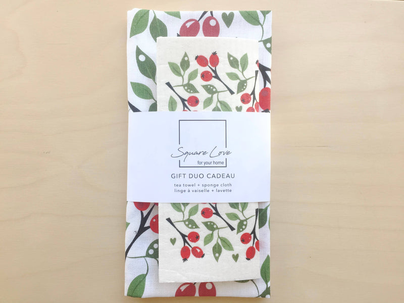 Rosehip Gift Duo | 1 Tea Towel + 1 Sponge Cloth