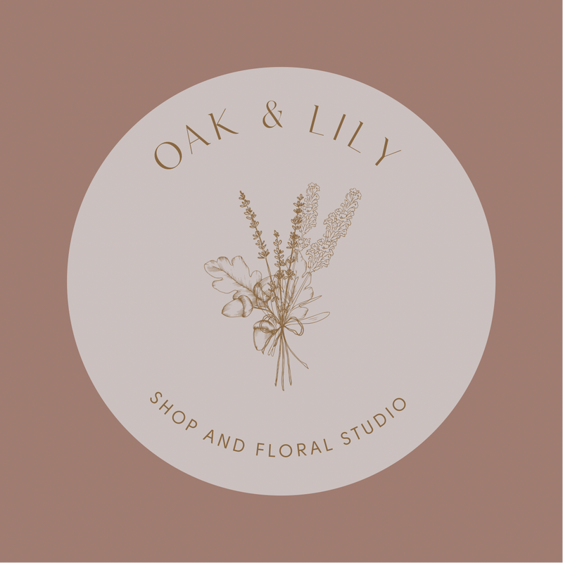 An e-gift card from Oak & Lily featuring a floral design and the text 'Shop and Floral Studio'.