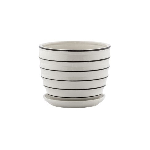 White w/Black Ceramic Ribbed Pot