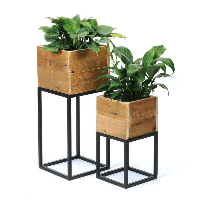 WOOD AND METAL  SQUARE PLANTERS